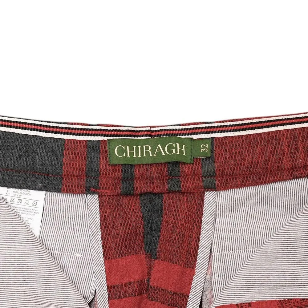 Mens 32 Red Gray Plaid Cotton Pants Straight Fit Flat Front Dress Trousers NWT